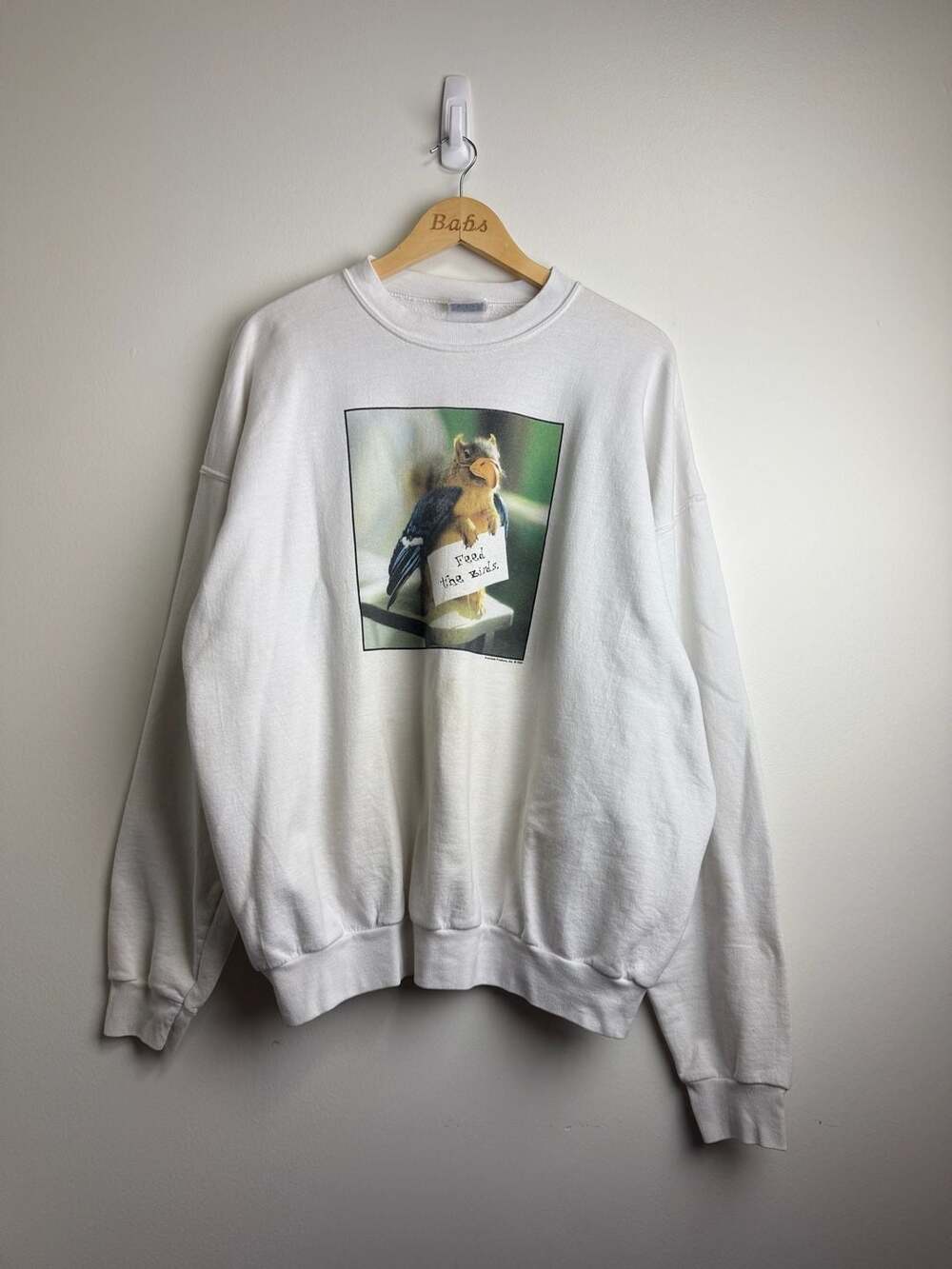 Hanes Feed The Birds Squirrel Sweatshirt Size XL White Vintage